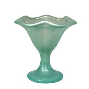 Vintage Glass Compote Vase Mint Green 5.5" High - Made In Italy